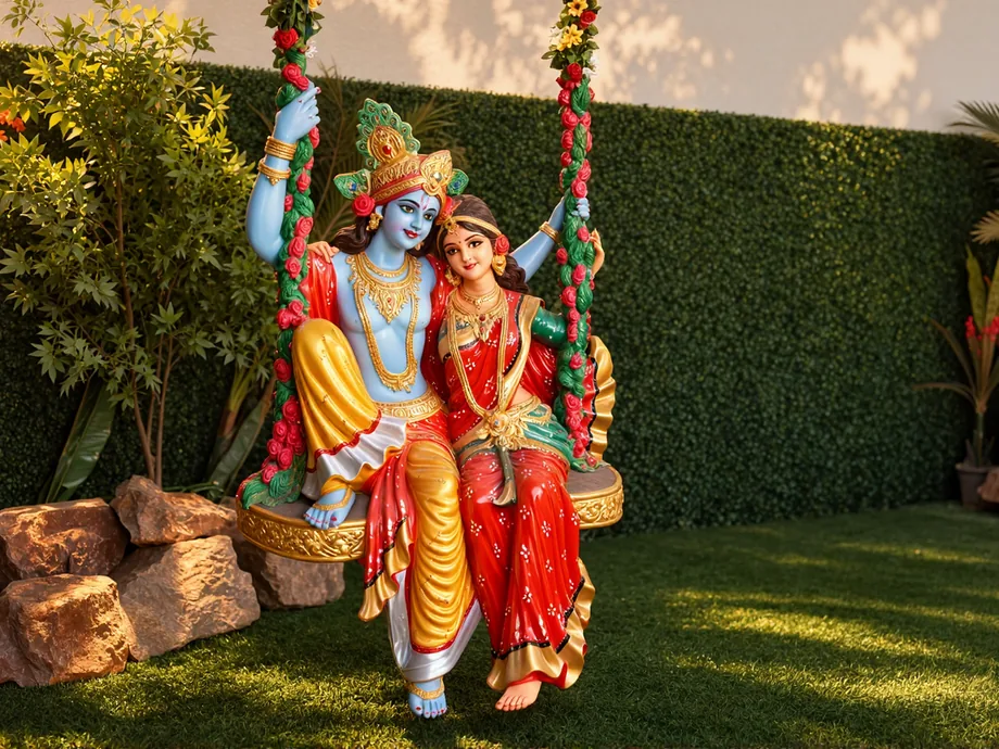 Radha and Krishna, dressed for the festival