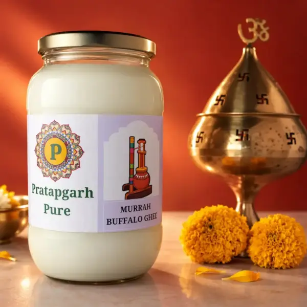 A jar of Pratapgarh Pure Murrah buffalo ghee