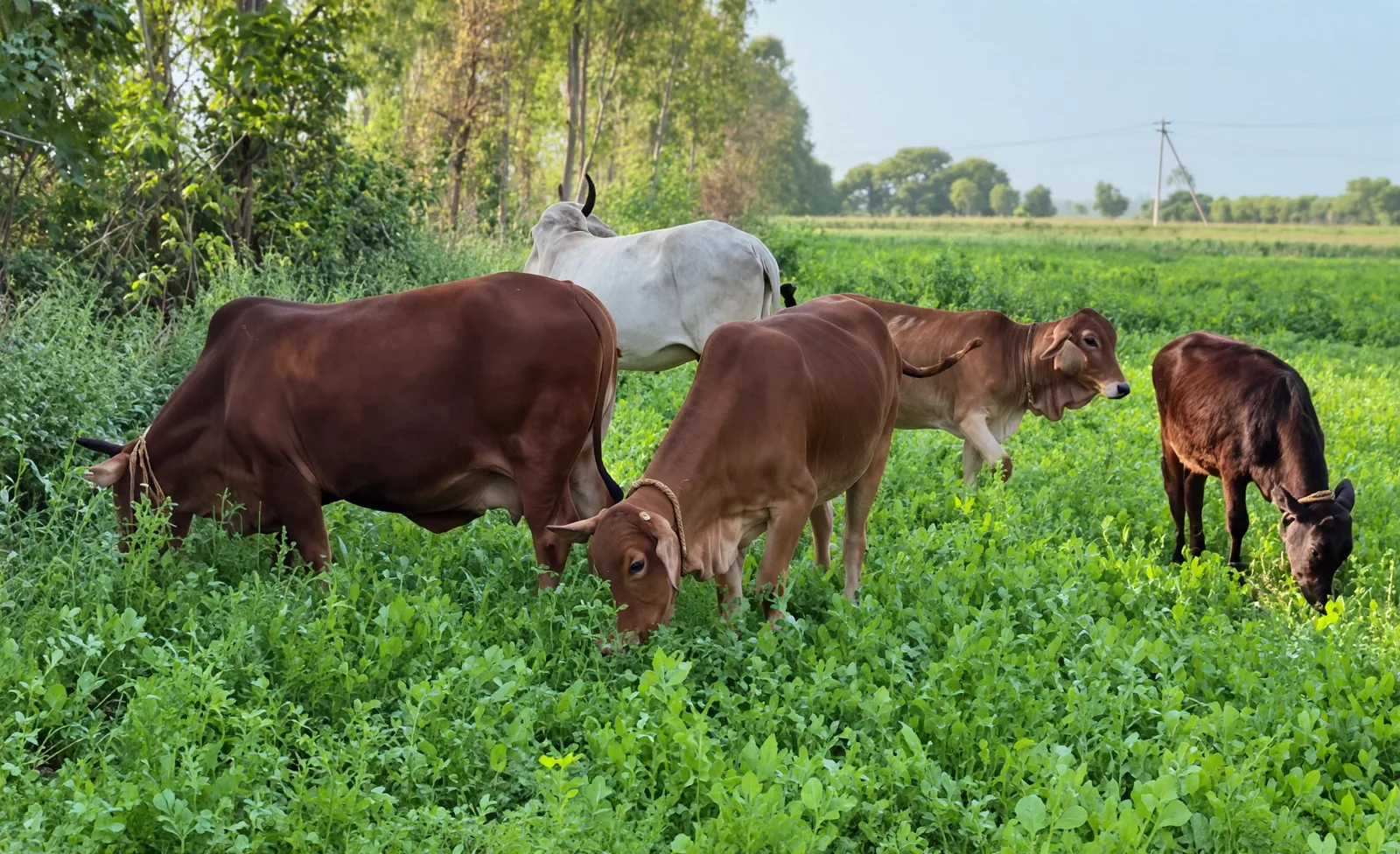 Cows grazing on green fodder at Pratapgarh Vedic Gau Gram